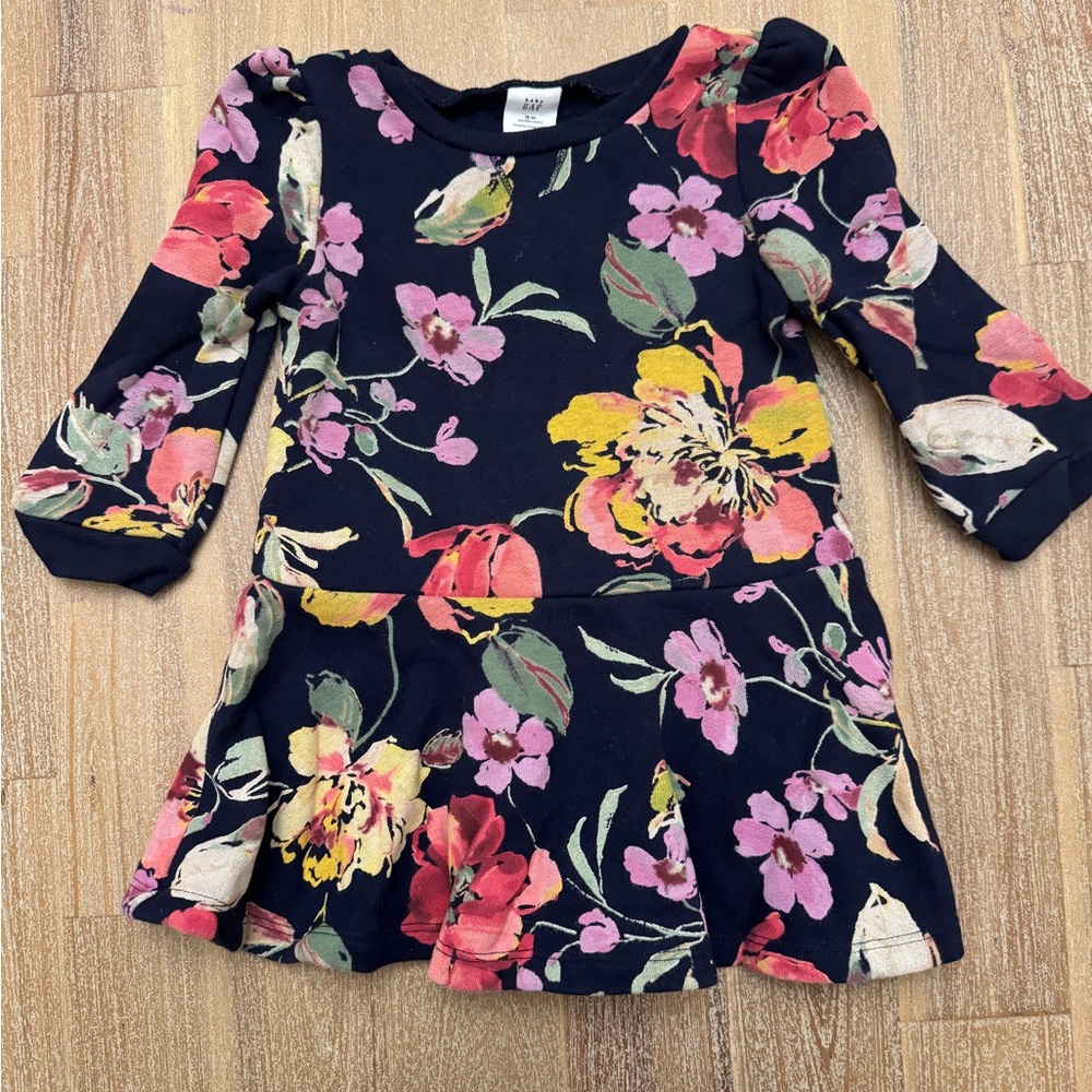 Baby Gap Navy Flowered Sweatshirt Dress 18-24 Months